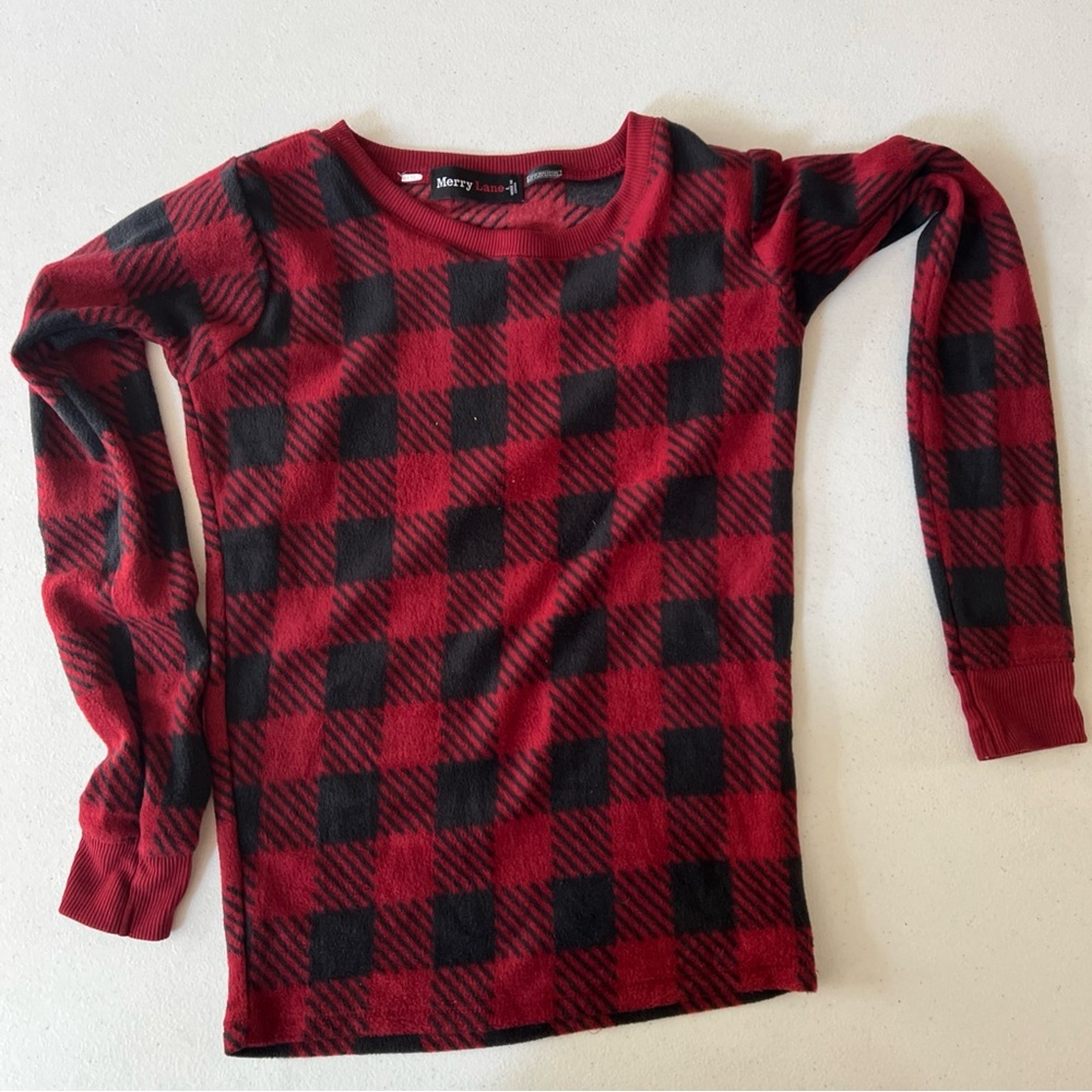 Merry Lane 2-Piece Pajamas Youth/Kids Large Black-Red Plaid Unisex Crewneck NWOT
